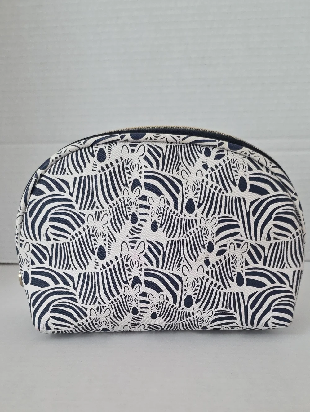 Dabney Lee | Women's Navy & White Zebra Pattern Accessories Cosmetic Pouch Bag